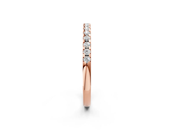 Rose gold Round Diamond Half Eternity Band with Pavé Setting and Shared Prong