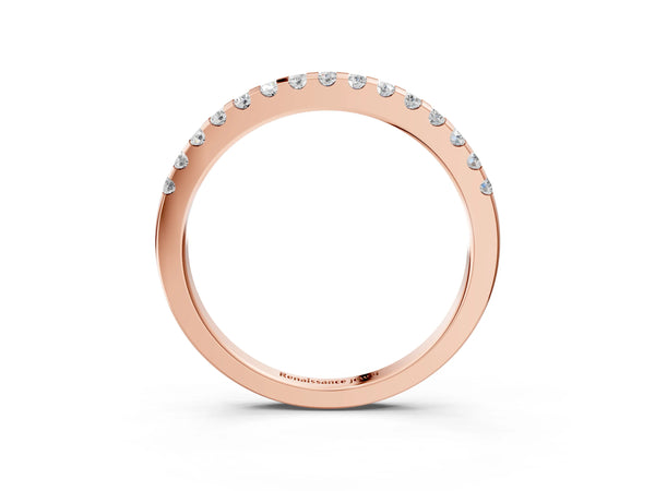 Rose gold Round Diamond Half Eternity Band with Pavé Setting and Shared Prong
