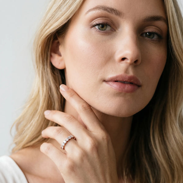 Rose gold Round Diamond Half Eternity Band with Prong Setting
