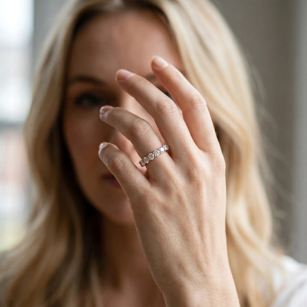 Rose gold Round Diamond Half Eternity Band with Prong Setting