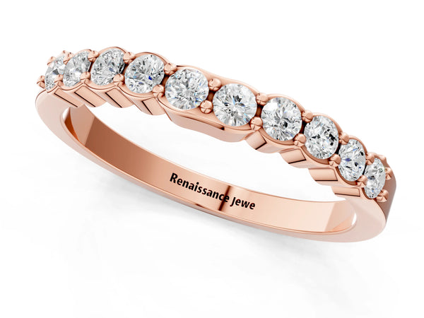 Rose gold Round Diamond Half-Eternity Band with U-Prong Setting