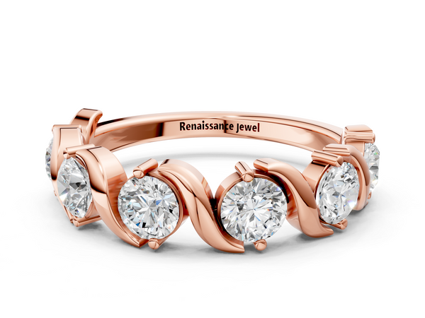 Rose gold Round Diamond Half Eternity Band with Wave Prong Setting