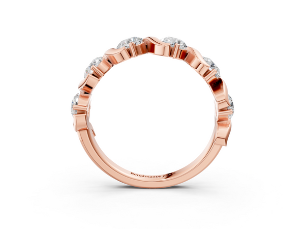 Rose gold Round Diamond Half Eternity Band with Wave Prong Setting