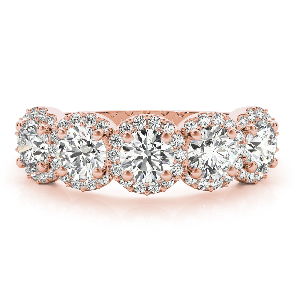 Rose gold Round Diamond Halo Five-Stone Prong Set Band 1