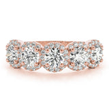 Rose gold Round Diamond Halo Five-Stone Prong Set Band 1