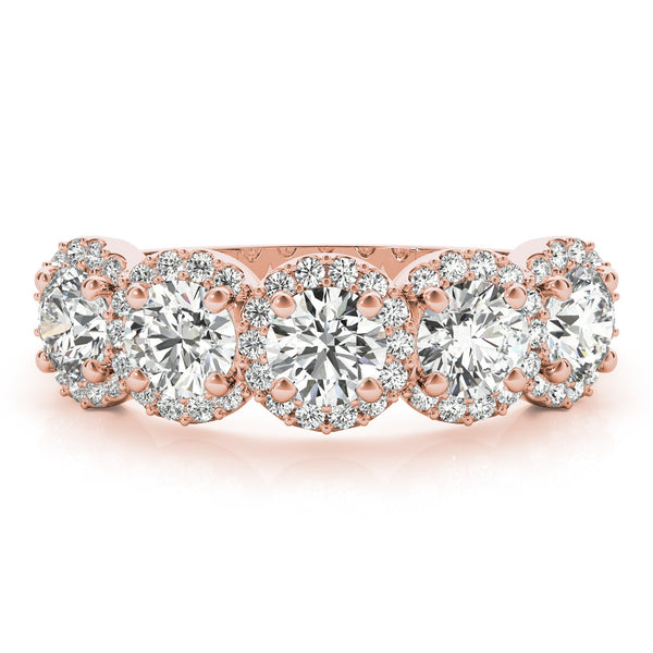 Rose gold Round Diamond Halo Five-Stone Prong Set Band