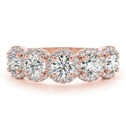 Rose gold Round Diamond Halo Five-Stone Prong Set Band 1