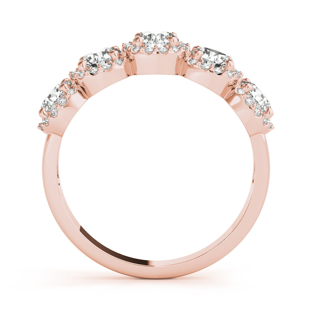 Rose gold Round Diamond Halo Five-Stone Prong Set Band 2