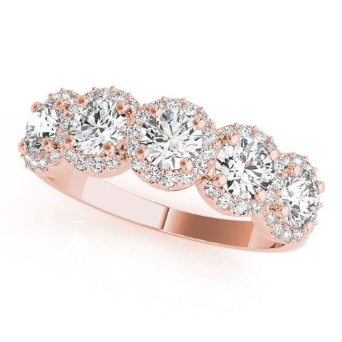 Rose gold Round Diamond Halo Five-Stone Prong Set Band