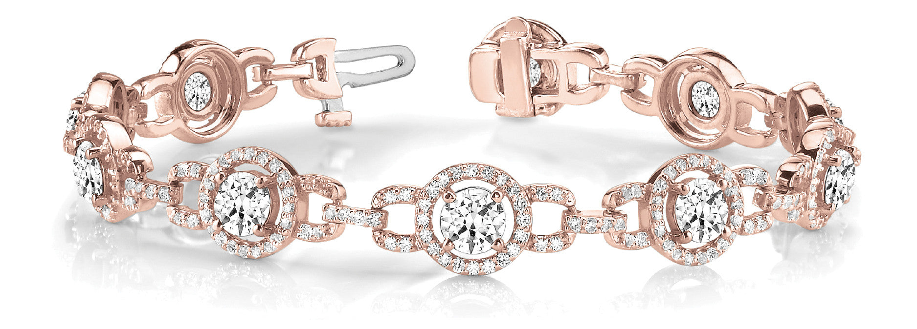 Rose gold Round Diamond Halo Link Bracelet with Prong Setting