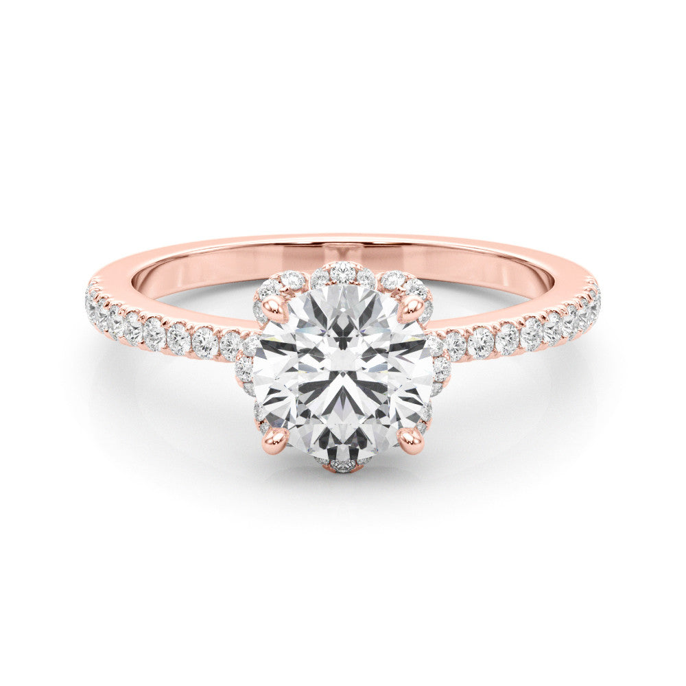 Rose gold Round Diamond Halo Pave Band with Four-Prong Setting 1