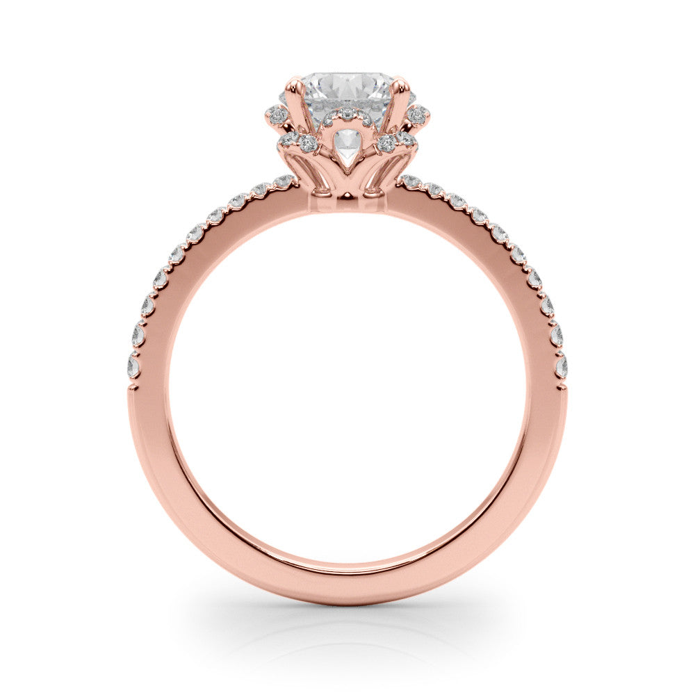 Rose gold Round Diamond Halo Pave Band with Four-Prong Setting 2