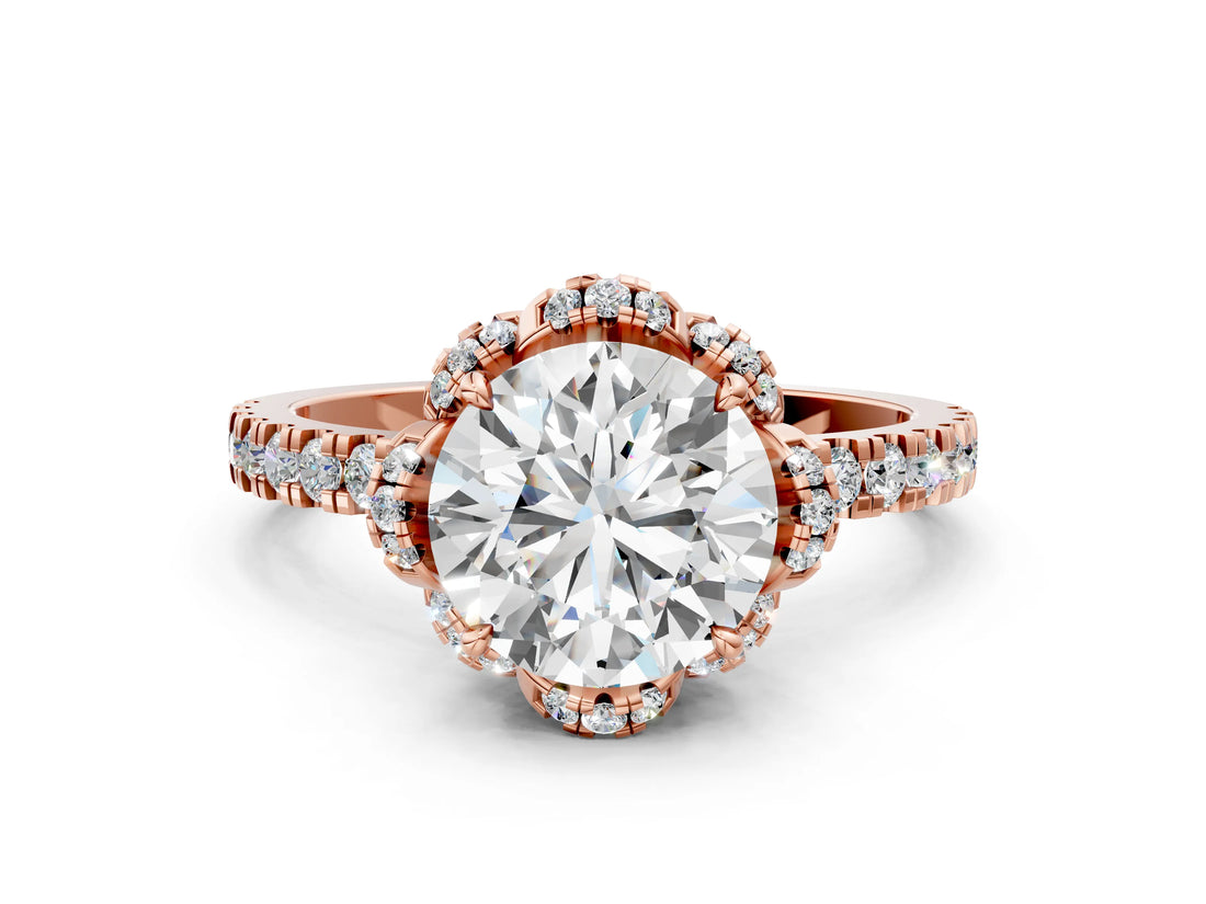 Rose gold Round Diamond Halo Pave Band with Four-Prong Setting_6