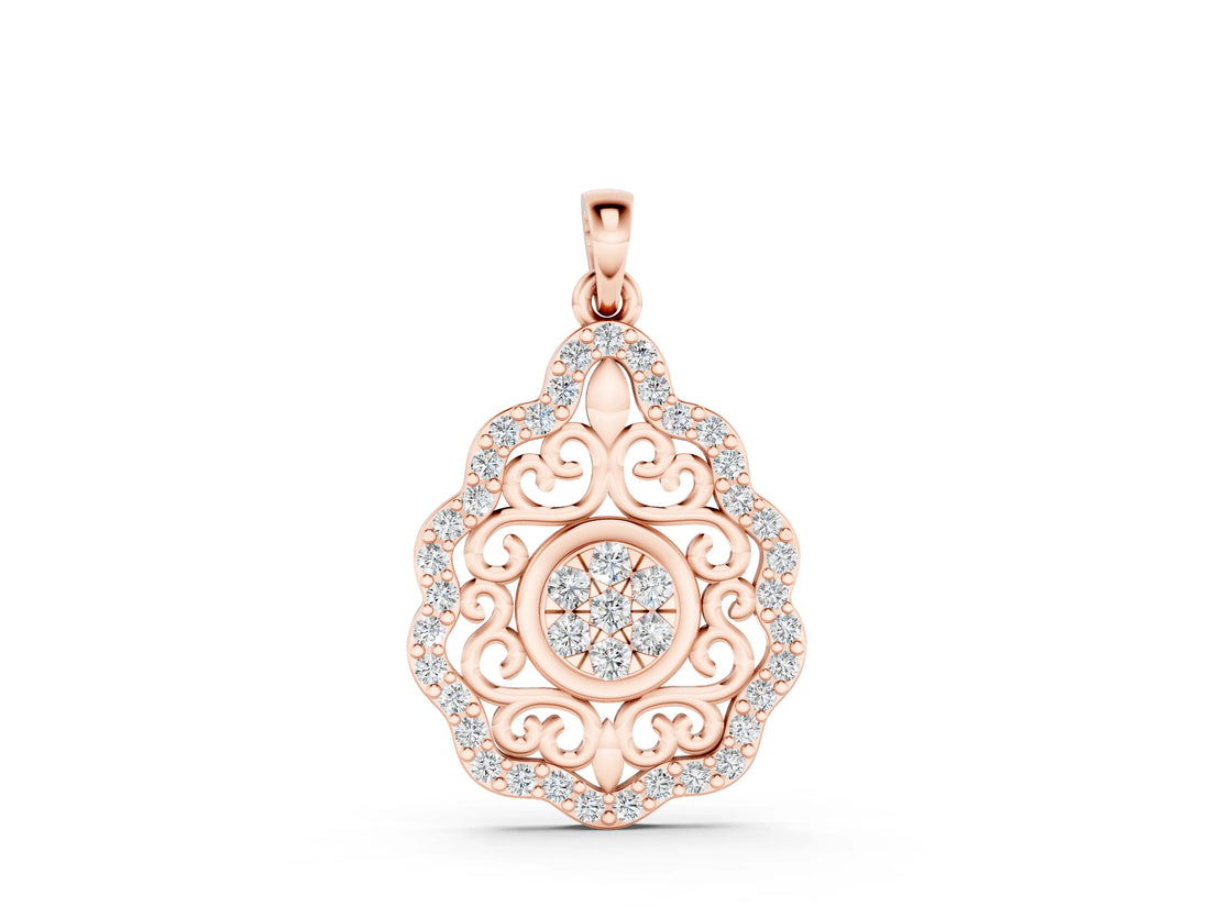Rose gold Round Diamond Halo Pendant with Filigree Design_4