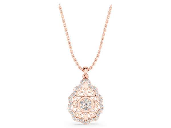 Rose gold Round Diamond Halo Pendant with Filigree Design