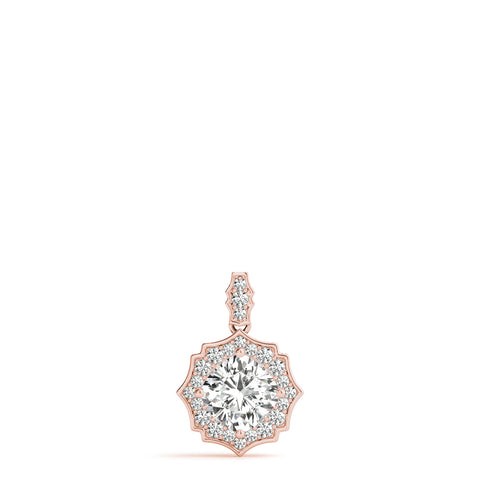 Rose gold Round Diamond Halo Pendant with Milgrain Prong Setting 1