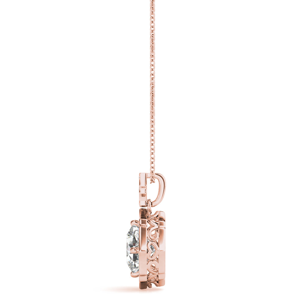 Rose gold Round Diamond Halo Pendant with Milgrain Prong Setting 2
