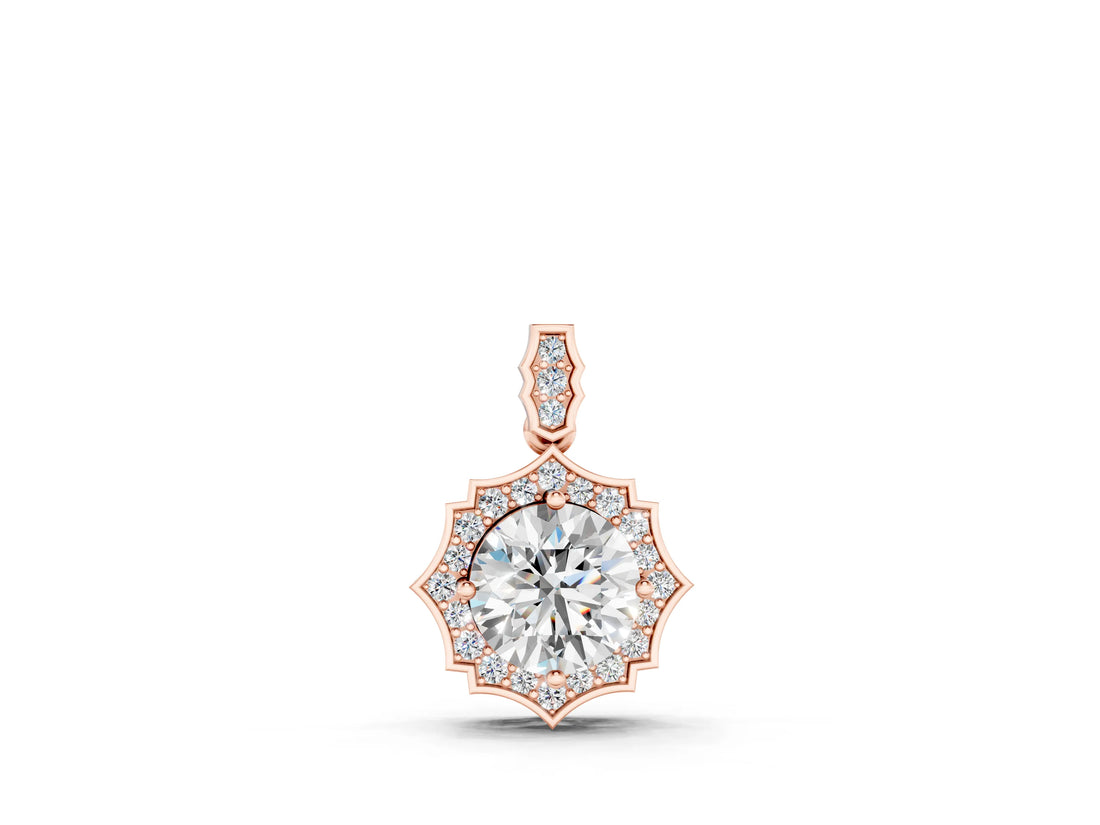 Rose gold Round Diamond Halo Pendant with Milgrain Prong Setting_6