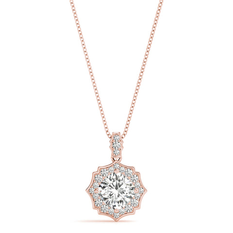 Rose gold Round Diamond Halo Pendant with Milgrain Prong Setting