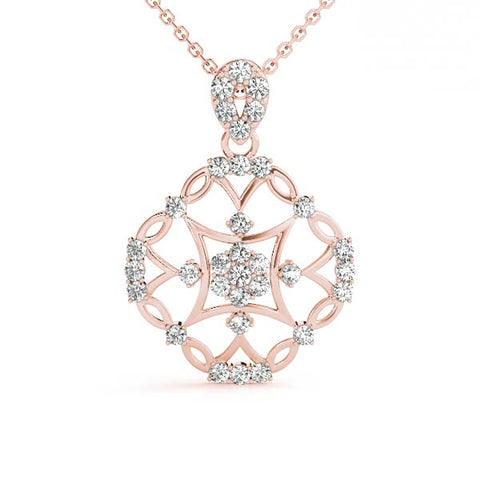 Rose gold Round Diamond Halo Pendant with Pavé Setting
