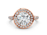 Rose gold Round Diamond Halo Ring with Bezel Frame and Pavé Band_14