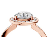 Rose gold Round Diamond Halo Ring with Bezel Frame and Pavé Band_18