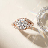 Rose gold Round Diamond Halo Ring with Marquise and Pavé Band in Prong Setting_16
