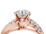 Rose gold Round Diamond Halo Ring with Marquise and Pavé Band in Prong Setting_88
