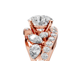 Rose gold Round Diamond Halo Ring with Marquise and Pavé Band in Prong Setting_89