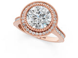 Rose gold Round Diamond Halo Ring with Milgrain Frame and Pavé Band 1