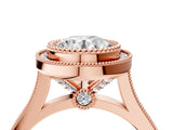 Rose gold Round Diamond Halo Ring with Milgrain Frame and Pavé Band 4