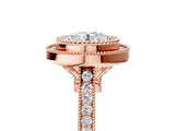 Rose gold Round Diamond Halo Ring with Milgrain Frame and Pavé Band 5