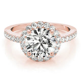Rose gold Round Diamond Halo Ring with Pavé Band and Four-Prong Setting 1