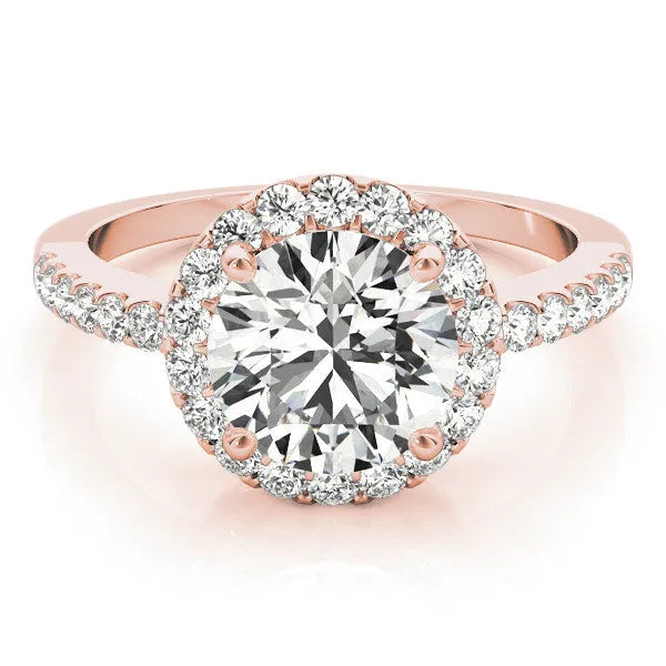 Rose gold Heart Cut Diamond Halo Ring with Pavé Band and Four-Prong Setting