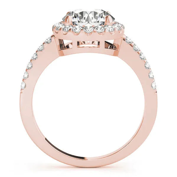 Rose gold Heart Cut Diamond Halo Ring with Pavé Band and Four-Prong Setting