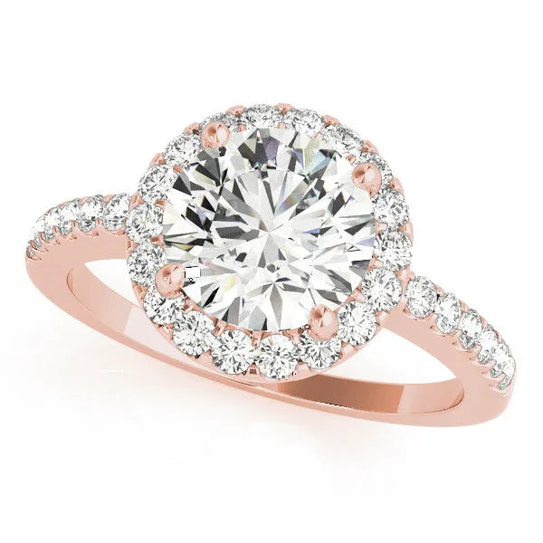 Rose gold Round Diamond Halo Ring with Pavé Band and Four-Prong Setting