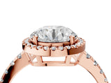Rose gold Round Diamond Halo Ring with Pavé Band and Four-Prong Setting_10