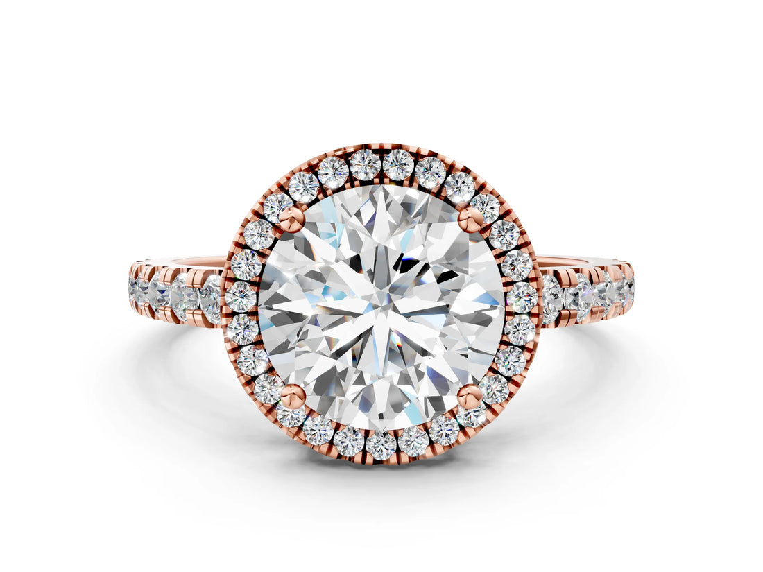 Rose gold Round Diamond Halo Ring with Pavé Band and Four-Prong Setting_6