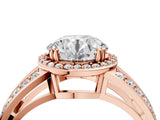 Rose gold Round Diamond Halo Ring with Split Shank Pavé Band and Four-Prong Setting_18