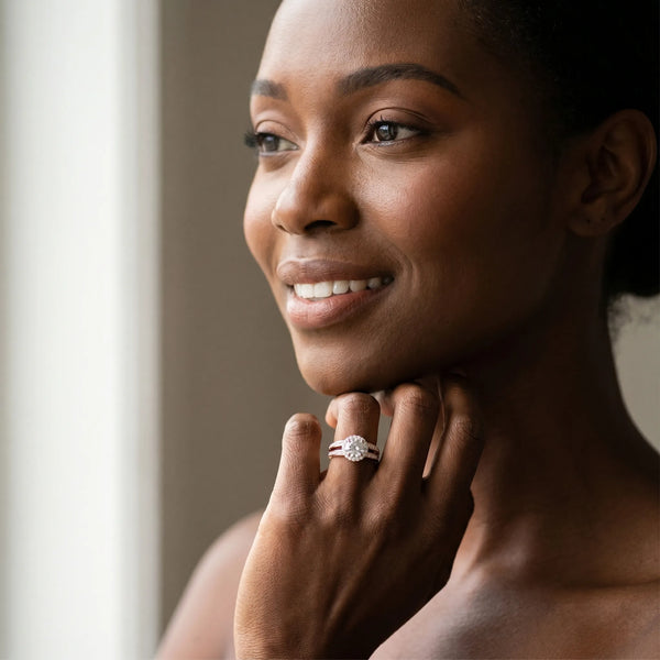 Rose gold Round Diamond Halo Ring with Split Shank Pavé Band and Four-Prong Setting