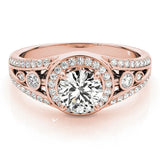 Rose gold Round Diamond Halo Ring with Split Shank and Bezel Accents and Four-Prong Setting 1