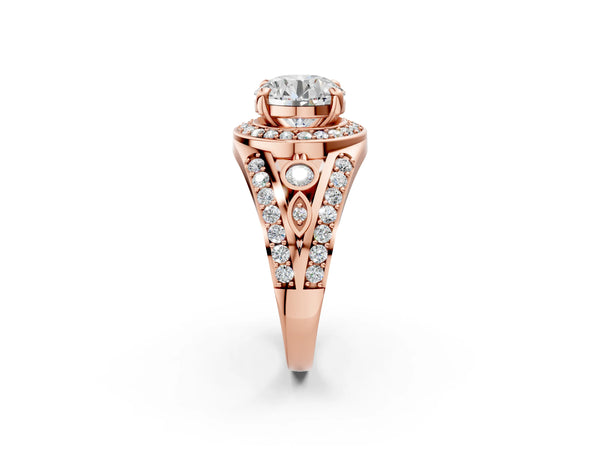 Rose Gold Round Hidden Halo Split Shank Engagement Ring Setting