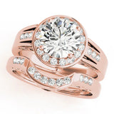 Rose gold Round Diamond Halo Ring with Split Shank and Bezel Accents and Prong Setting 1