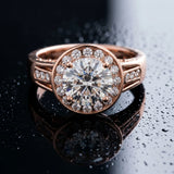 Rose gold Round Diamond Halo Ring with Split Shank and Bezel Accents and Prong Setting_16