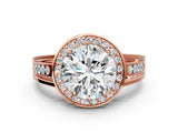 Rose gold Round Diamond Halo Ring with Split Shank and Bezel Accents and Prong Setting_26