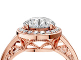 Rose gold Round Diamond Halo Ring with Split Shank and Bezel Accents and Prong Setting_30