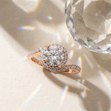 Rose gold Round Diamond Halo Ring with Twisted Pavé Band and Four-Prong Setting_10