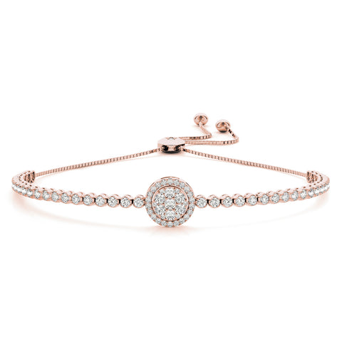 Rose gold Round Diamond Halo Tennis Bracelet with Box Chain and Pavé Setting