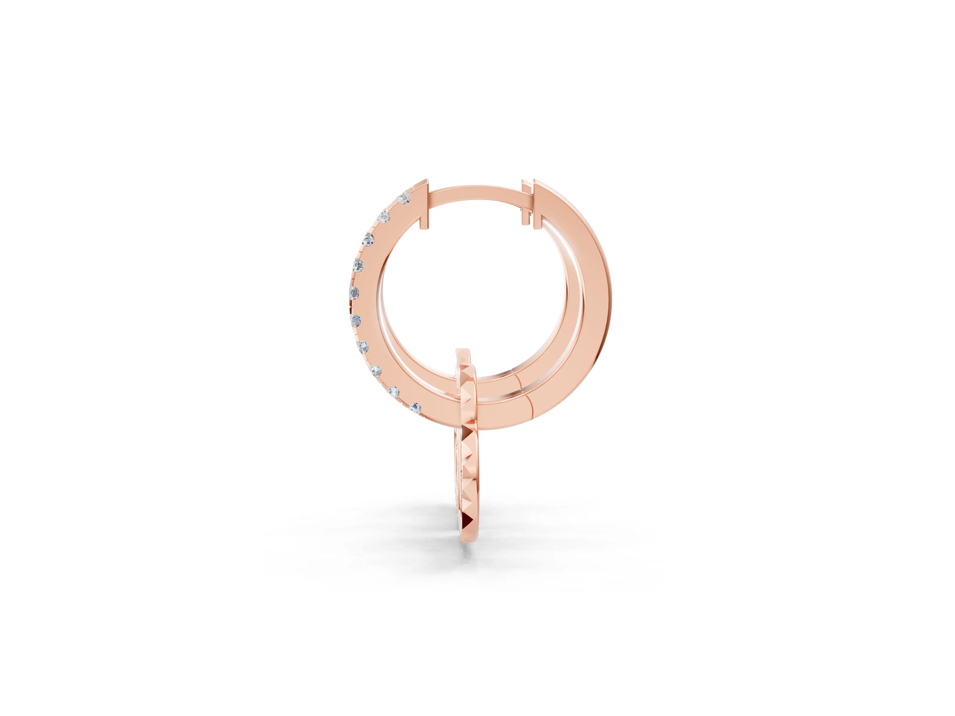 Rose gold Round Diamond Heart Charm Huggie Hoop Earrings_1