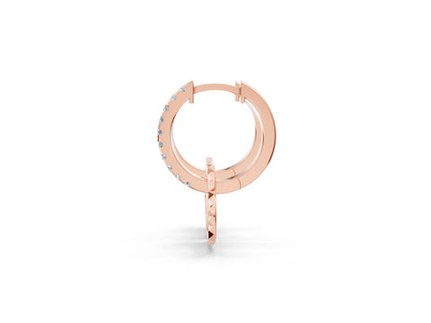Rose gold Round Diamond Heart Charm Huggie Hoop Earrings_1